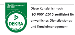 Diese Kanzlei ist nach ISO 9001:2015 zertifiziert für anwaltliches Dienstleistungs- und Kanzleimanagement